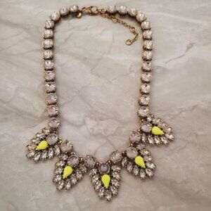 💛 J.Crew Bright Neon Yellow Jumbo Rhinestones Crystals Statement Necklace 💛